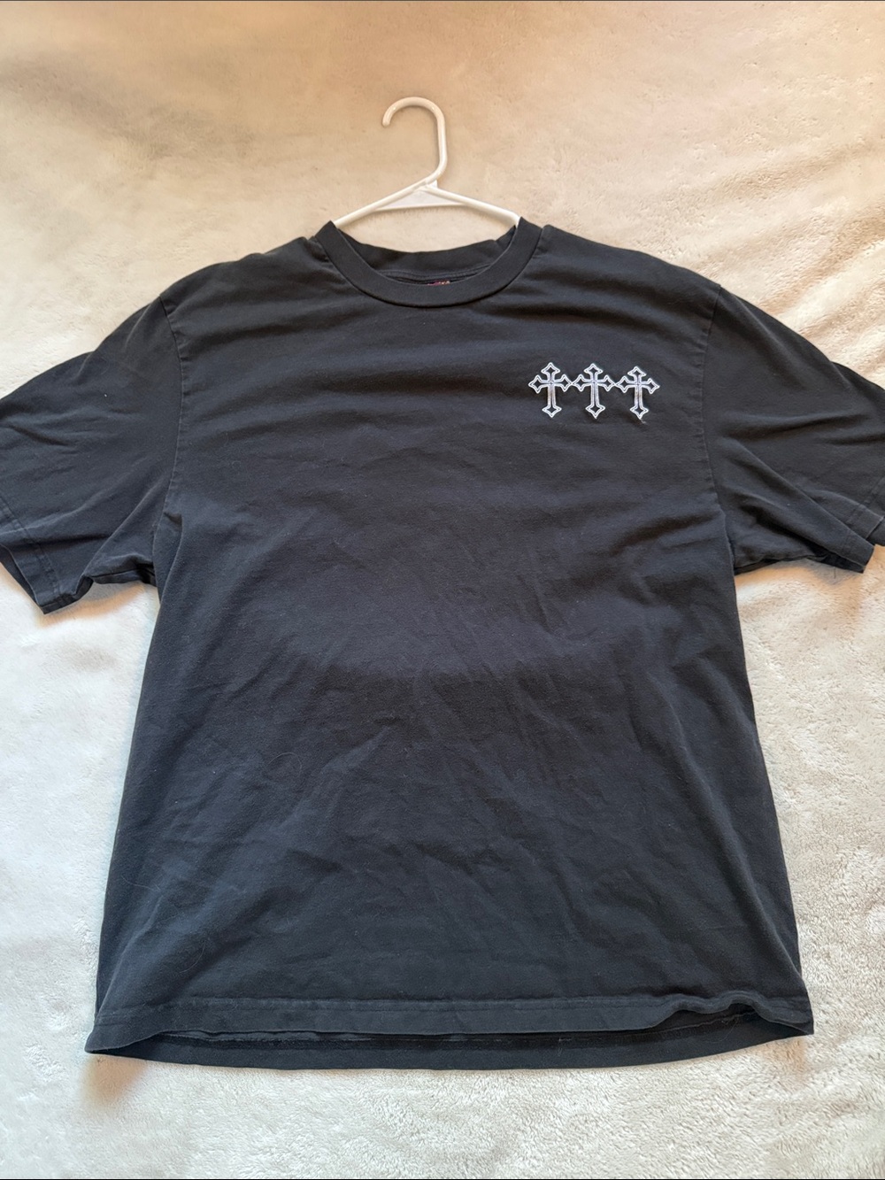Men's Black Short-Sleeve Tee with Cross Chest Graphic